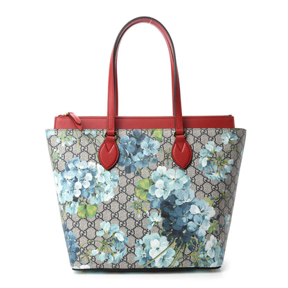 Gucci GG Supreme Monogram Blooms Medium Zippered Bucket Tote Beige Blue Navy Hibiscus Red 1 of 10