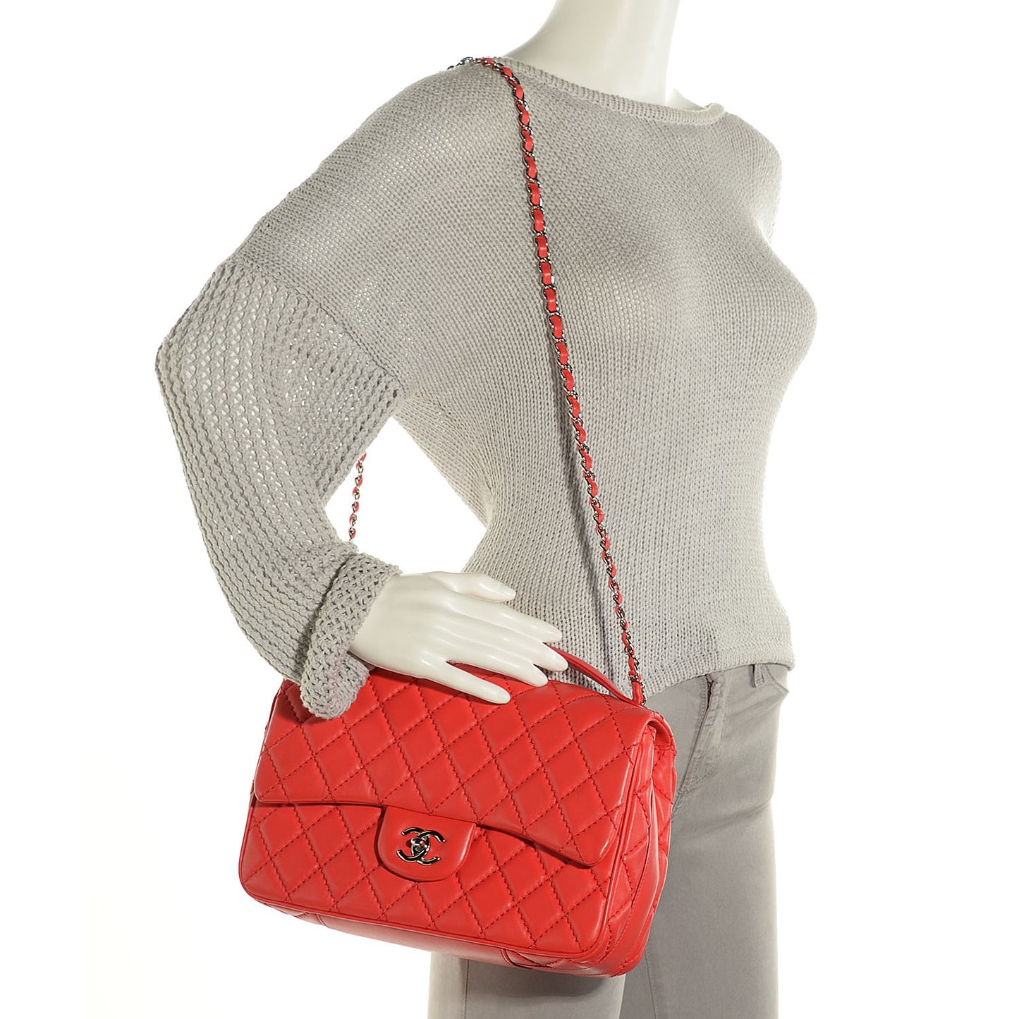 Lambskin Quilted Easy Carry Jumbo Flap Red
