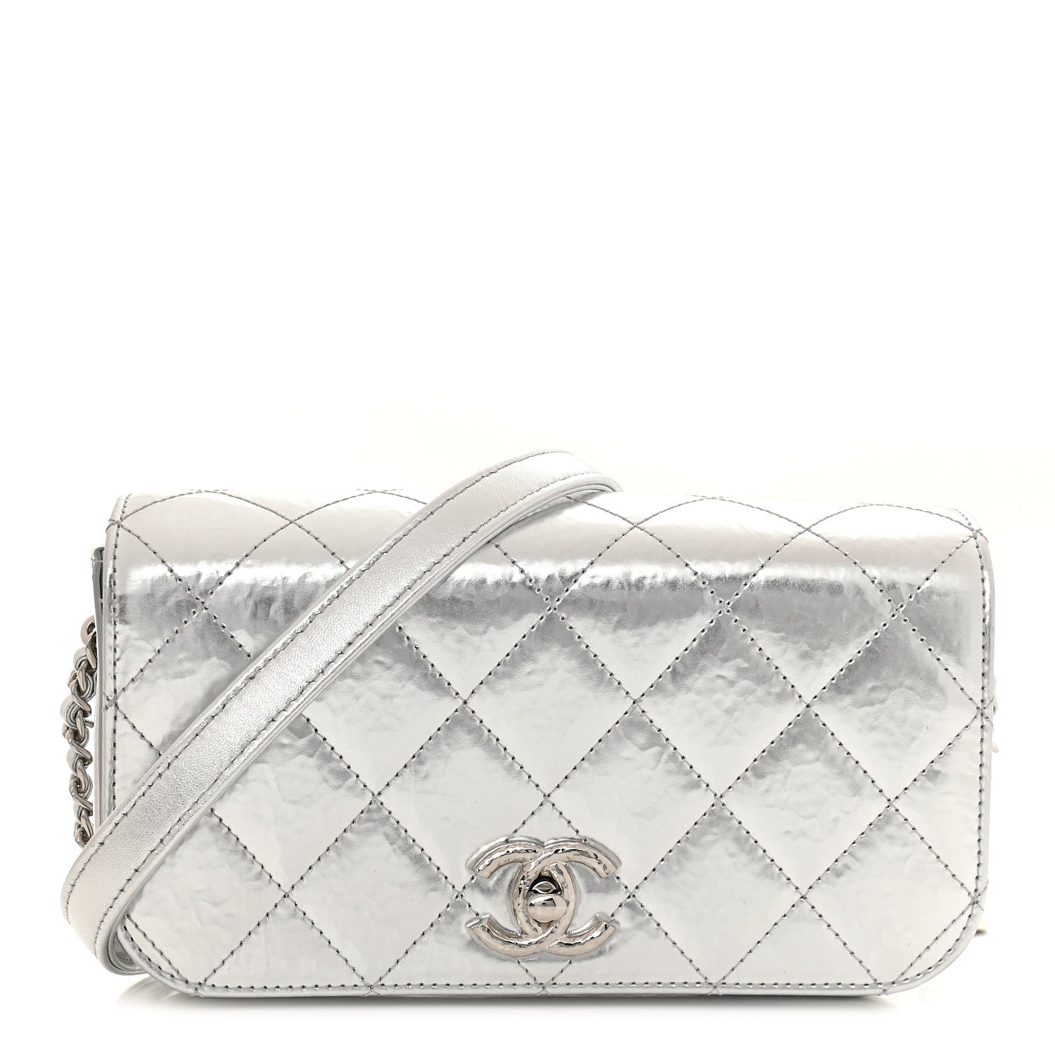 Chanel Hammered Metallic Calfskin Quilted Flap Silver 1 of 11