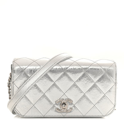 Chanel Hammered Metallic Calfskin Quilted Flap Silver 1 of 11