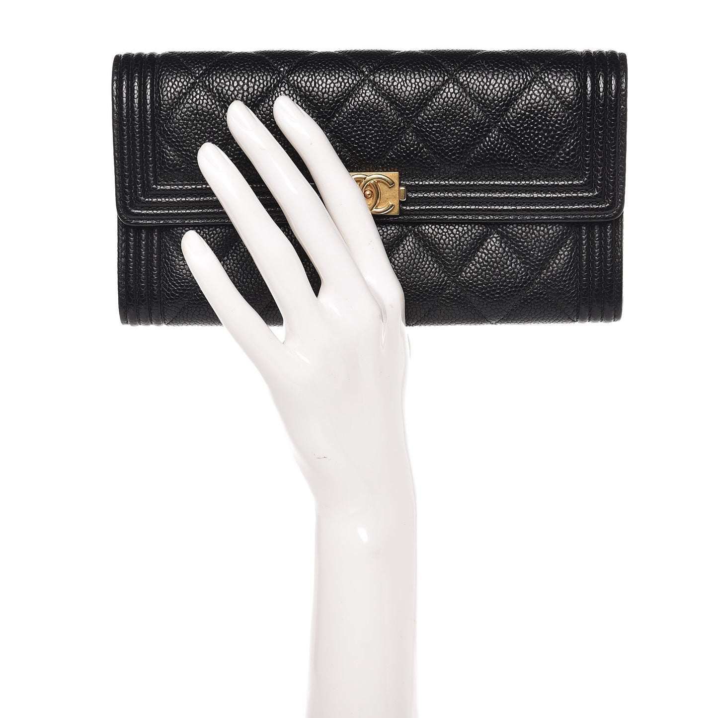 Caviar Quilted Boy Flap Wallet Black