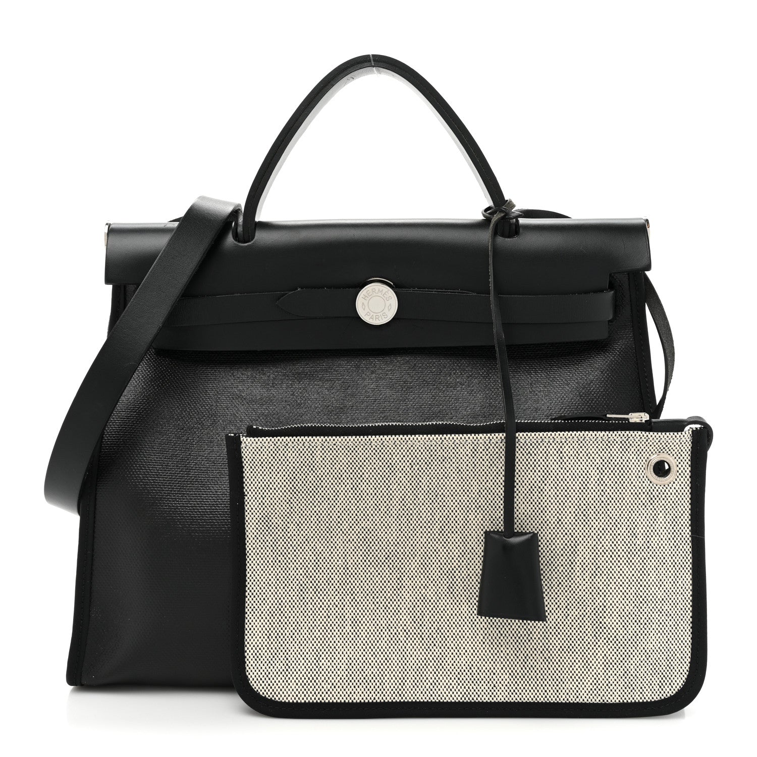 Hermes Toile H Berline Vache Hunter Herbag Zip PM 31 Black Ecru 3 of 14