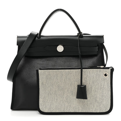Hermes Toile H Berline Vache Hunter Herbag Zip PM 31 Black Ecru 3 of 14