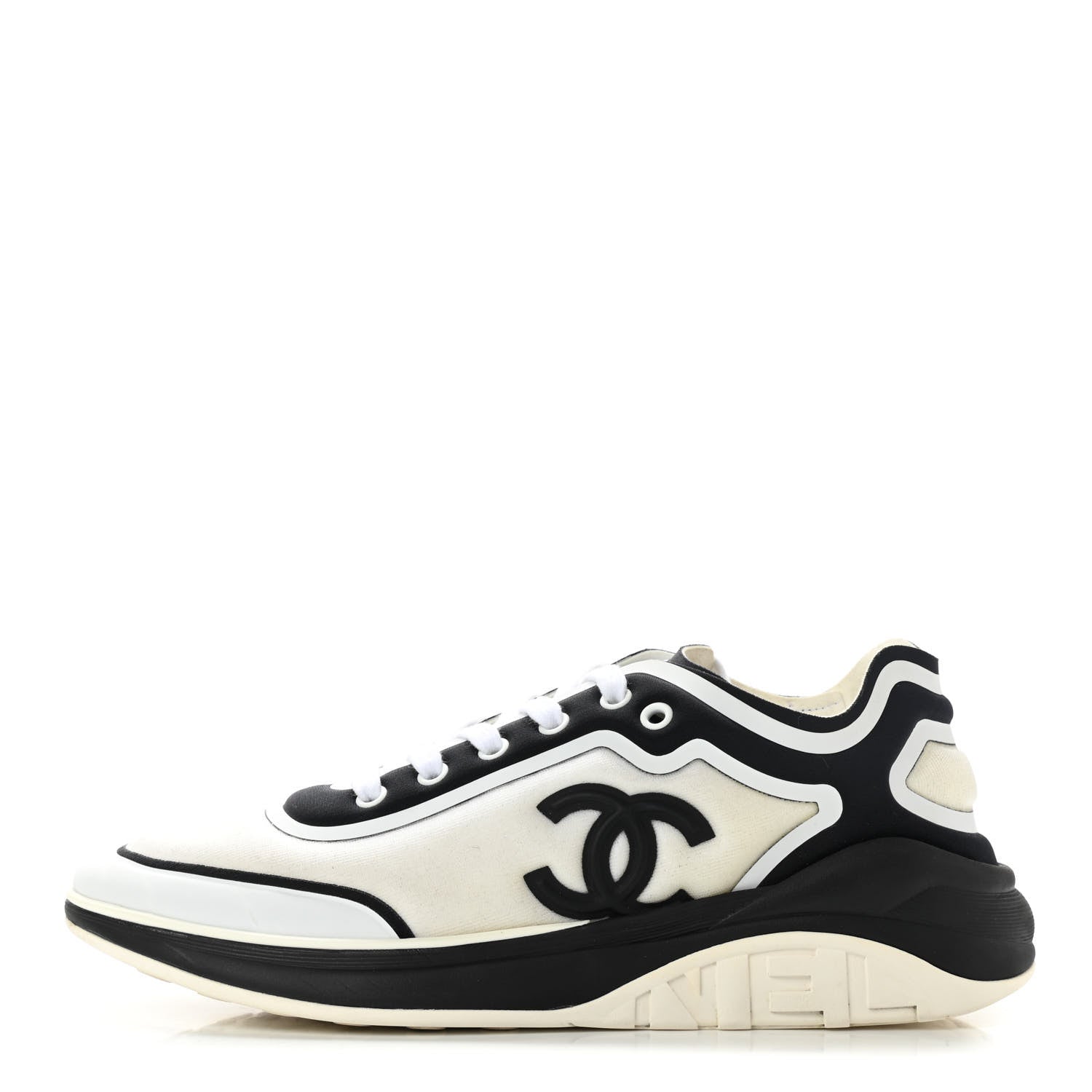 Chanel Lycra Womens CC Sneakers 40 White Black 1 of 10