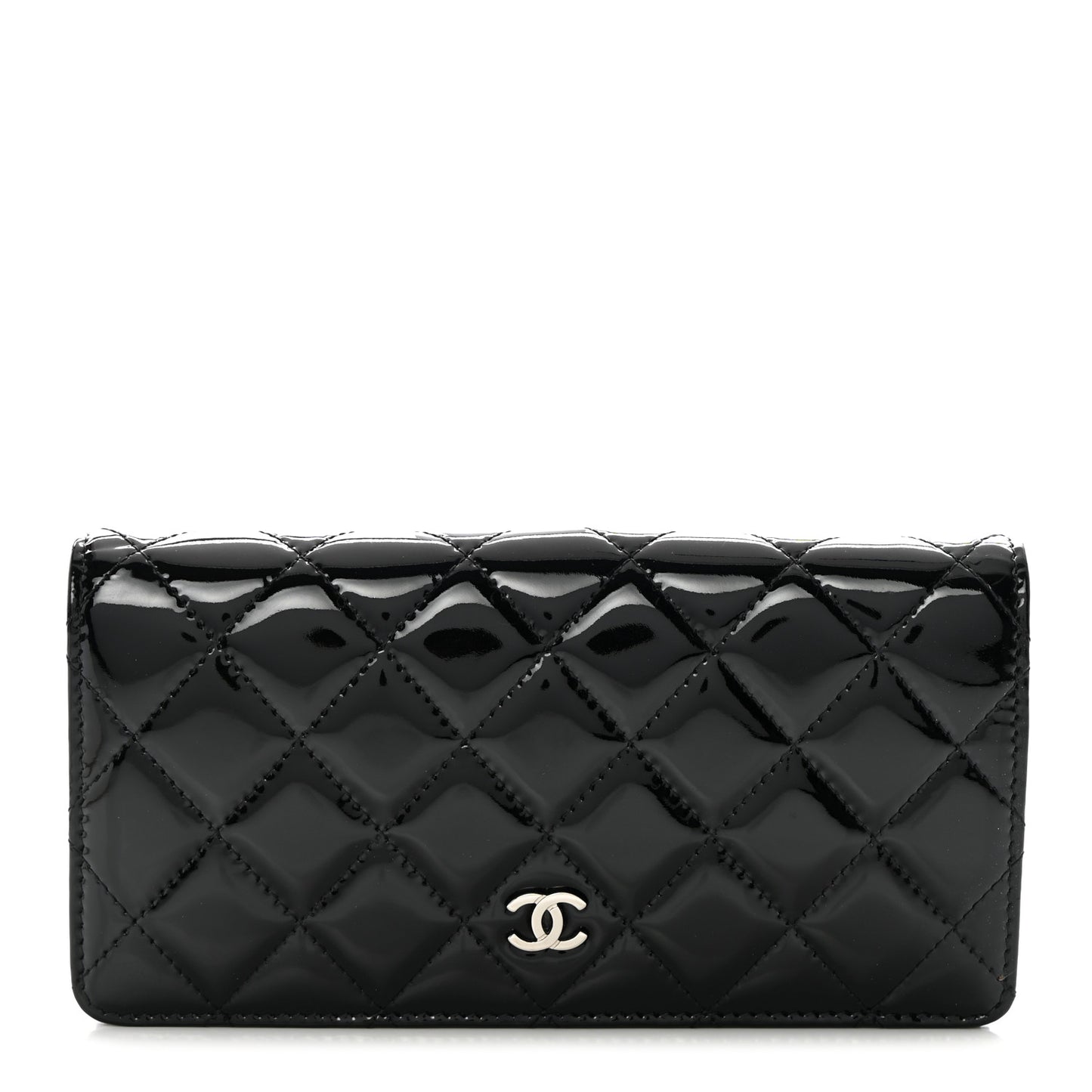 Patent Calfskin Quilted Yen Wallet Black