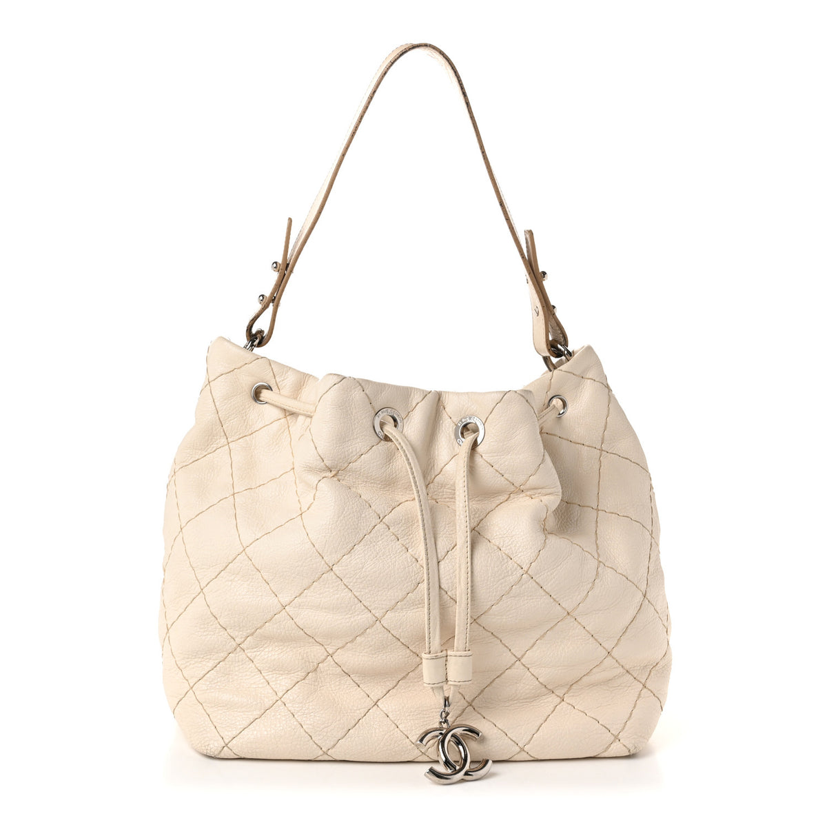 Chanel Glazed Calfskin On The Road Drawstring Tote Ivory 1 of 23