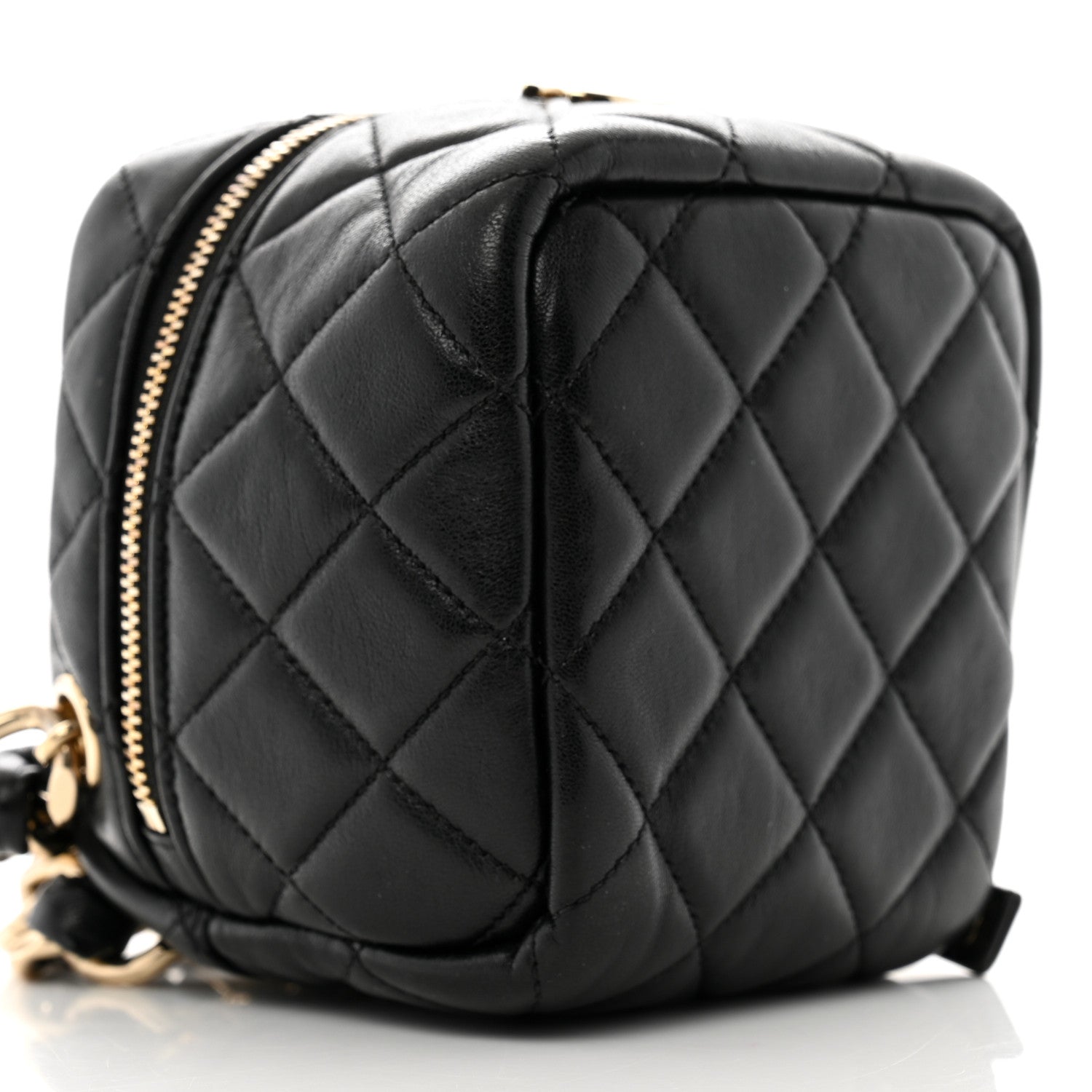 Chanel Lambskin Quilted Cube Chain Wristlet Case Black 9 of 12