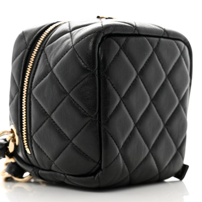 Chanel Lambskin Quilted Cube Chain Wristlet Case Black 9 of 12