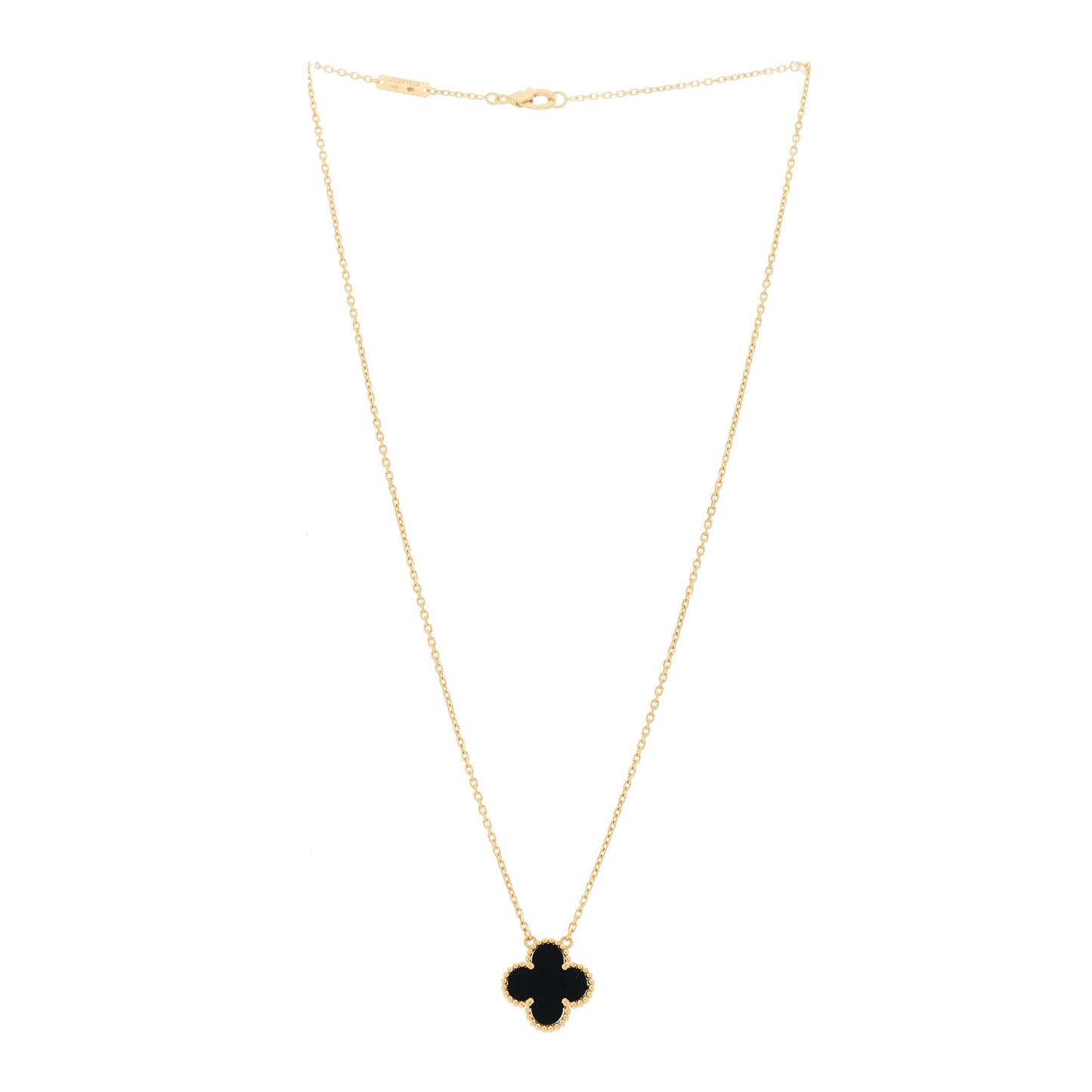 18K Yellow Gold Black Onyx Vintage Alhambra Pendant Necklace