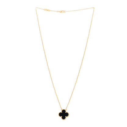 Van Cleef & Arpels 18K Yellow Gold Black Onyx Vintage Alhambra Pendant Necklace 3 of 6