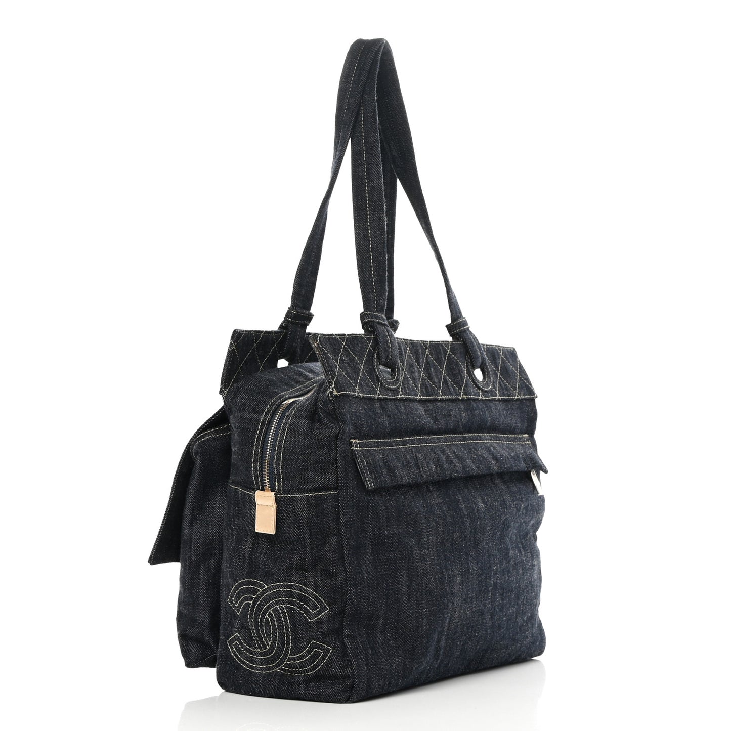 Denim CC Double Pocket Shoulder Bag
