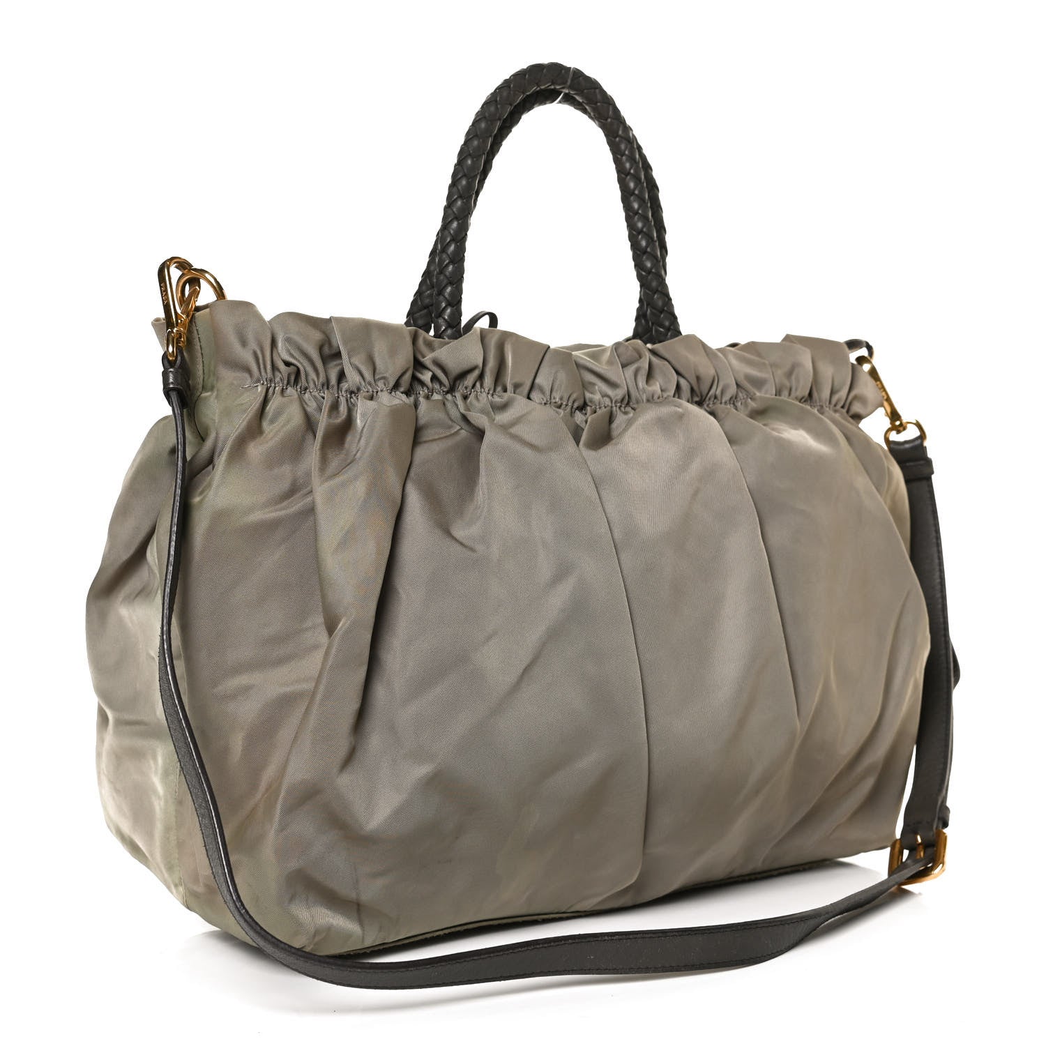 Prada Tessuto Nylon Nappa Braided Top Handle Tote Grey 3 of 16