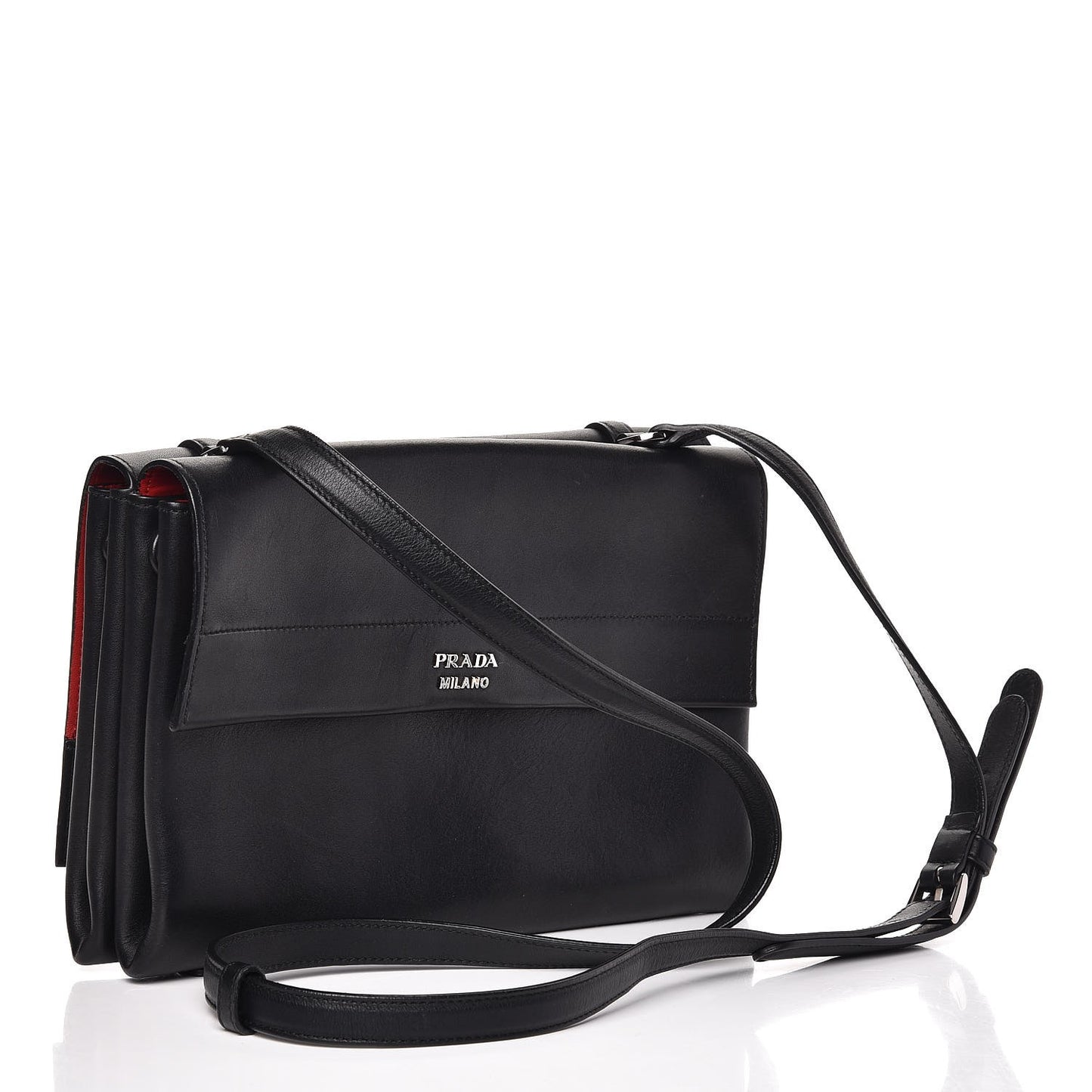 Vitello Soft Double Flap Shoulder Bag Nero Black