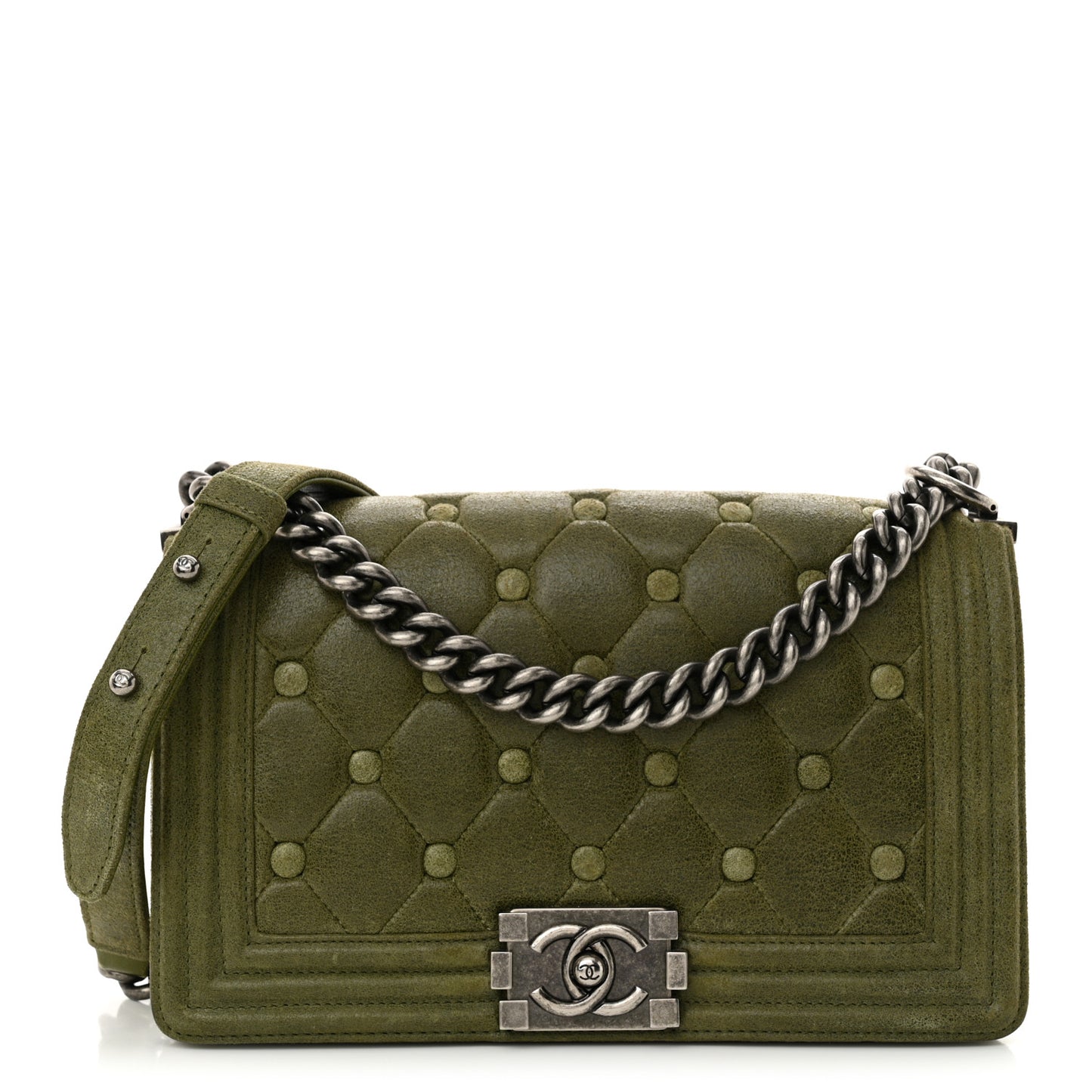 Goatskin Chesterfield Quilted Medium Celtic Boy Flap Green
