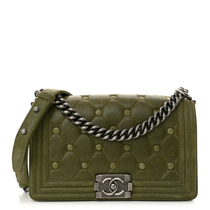 Chanel Goatskin Chesterfield Quilted Medium Celtic Boy Flap Green 1 of 11