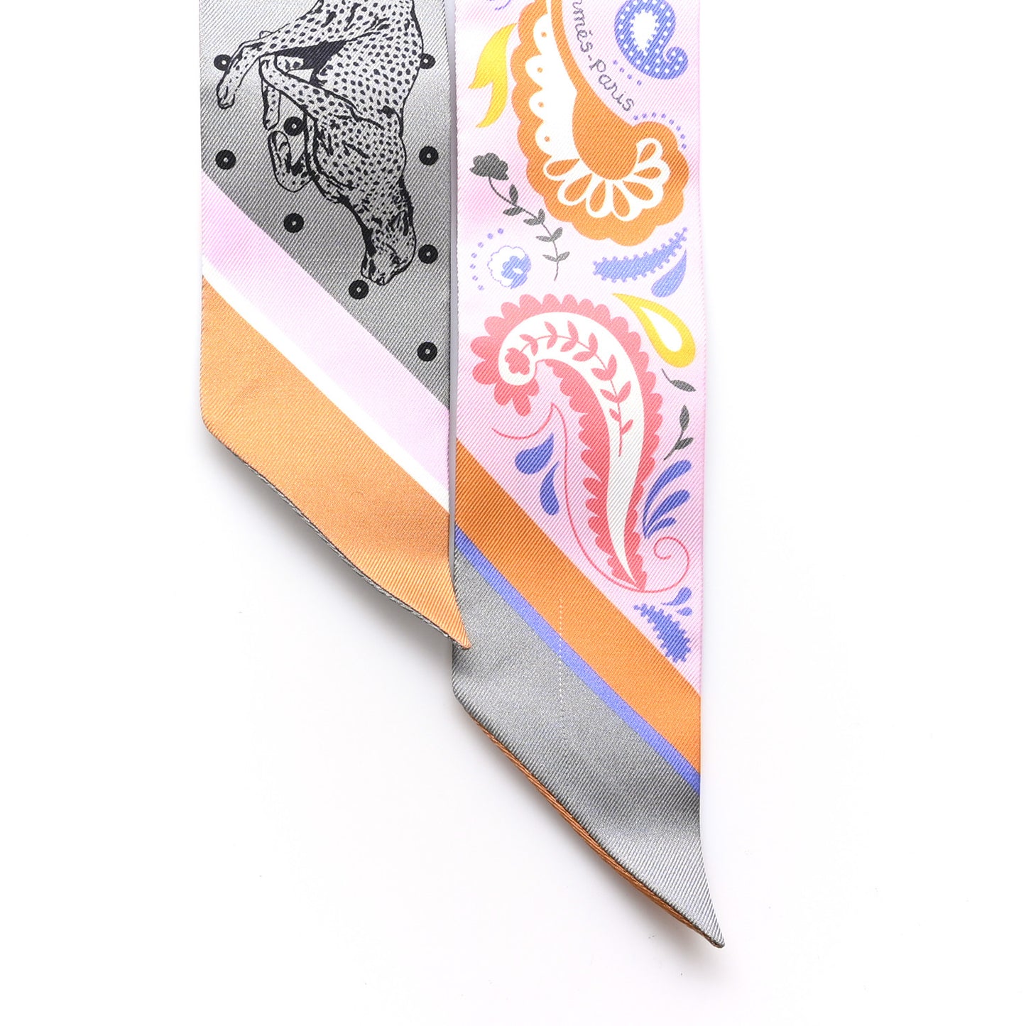 Silk Guepards Bandana Twilly Rose Gris Bleu