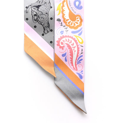 Hermes Silk Guepards Bandana Twilly Rose Gris Bleu 2 of 5