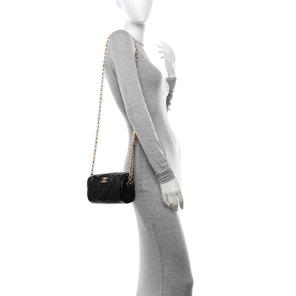 Chanel Lambskin Pearl Quilted CC Mini Bowling Bag Black 2 of 11
