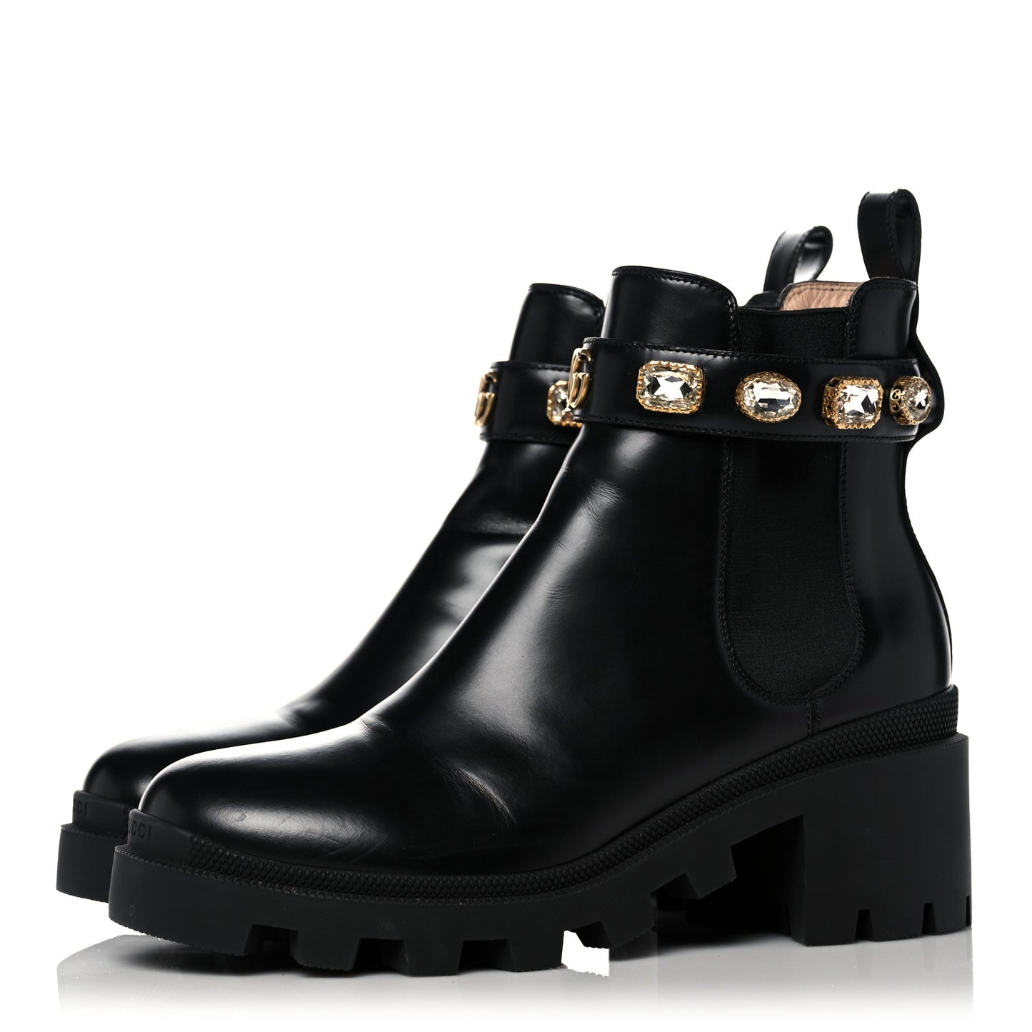 Calfskin Crystal GG Trip Chelsea Ankle Boots 40.5 Black