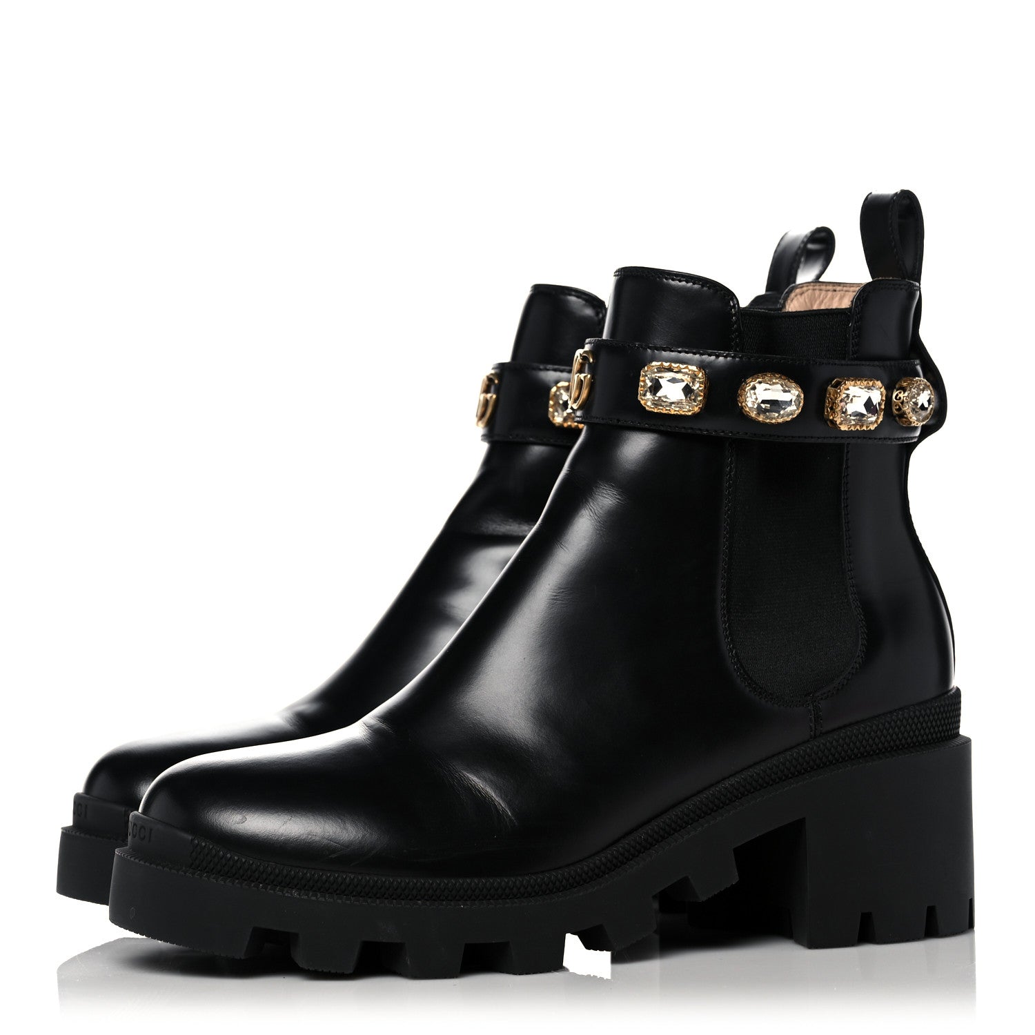 Gucci Calfskin Crystal GG Trip Chelsea Ankle Boots 40.5 Black 3 of 13