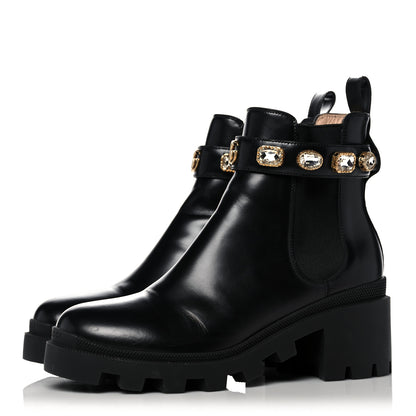 Gucci Calfskin Crystal GG Trip Chelsea Ankle Boots 40.5 Black 3 of 13