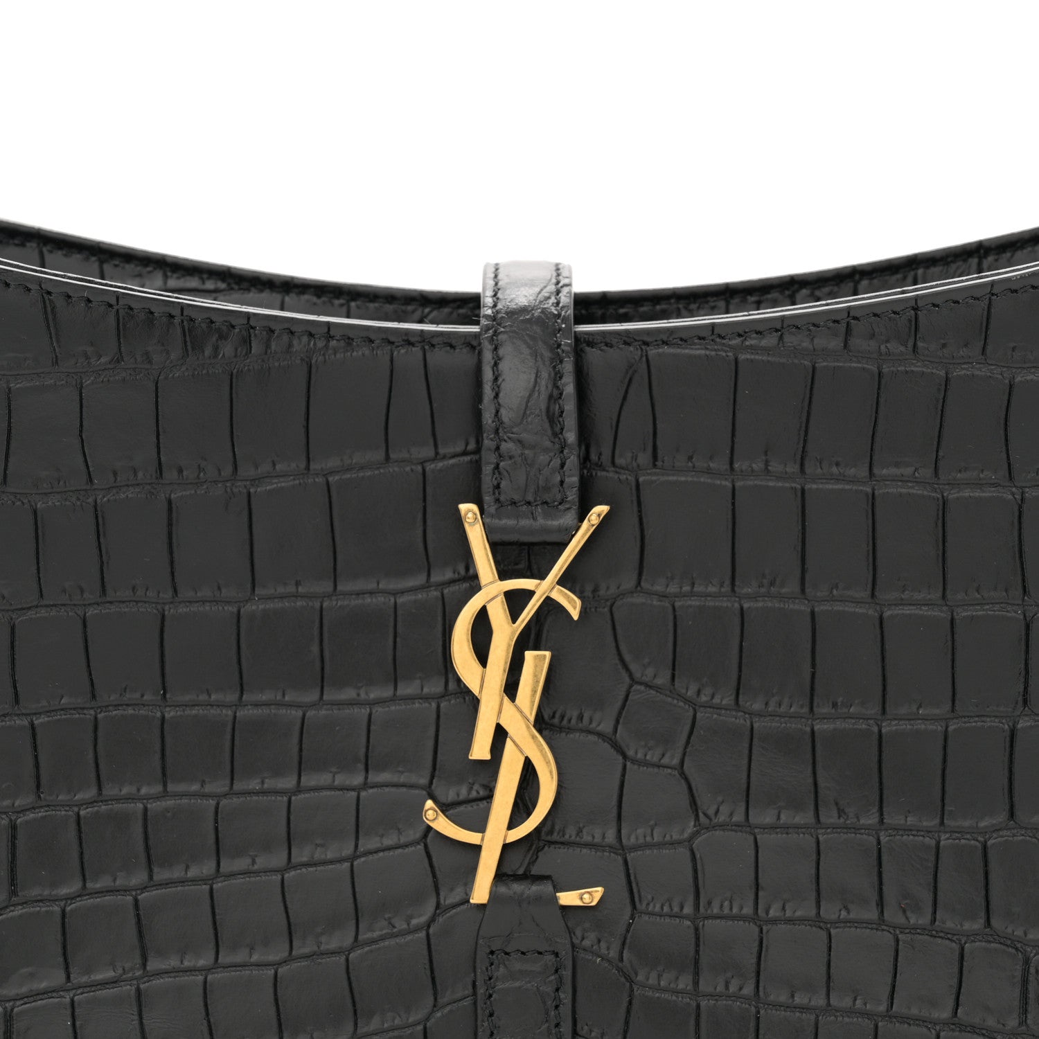 Saint Laurent Calfskin Crocodile Embossed Le 5 A 7 Hobo Black 8 of 10