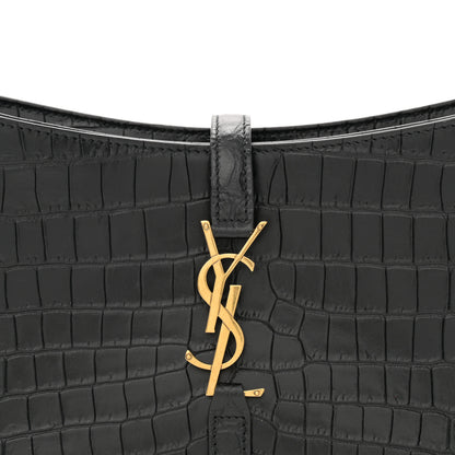 Saint Laurent Calfskin Crocodile Embossed Le 5 A 7 Hobo Black 8 of 10