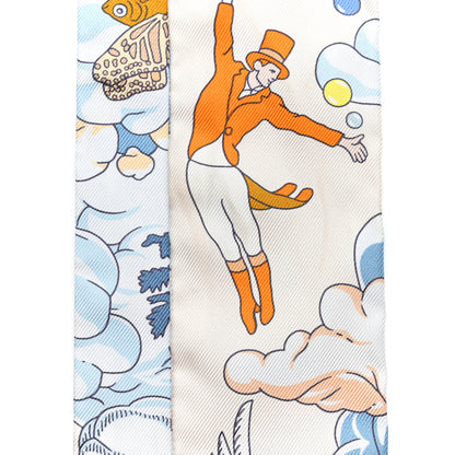 Hermes Silk Sur Mon Nuage Twilly Creme Bleu Ciel Orange 5 of 6