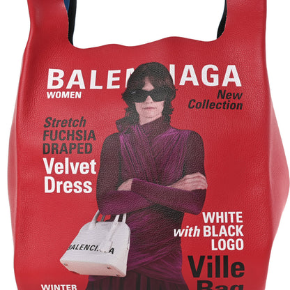Balenciaga Grained Calfskin Winter 18 Campaign Medium Supermarket Tote Red Blue 9 of 12