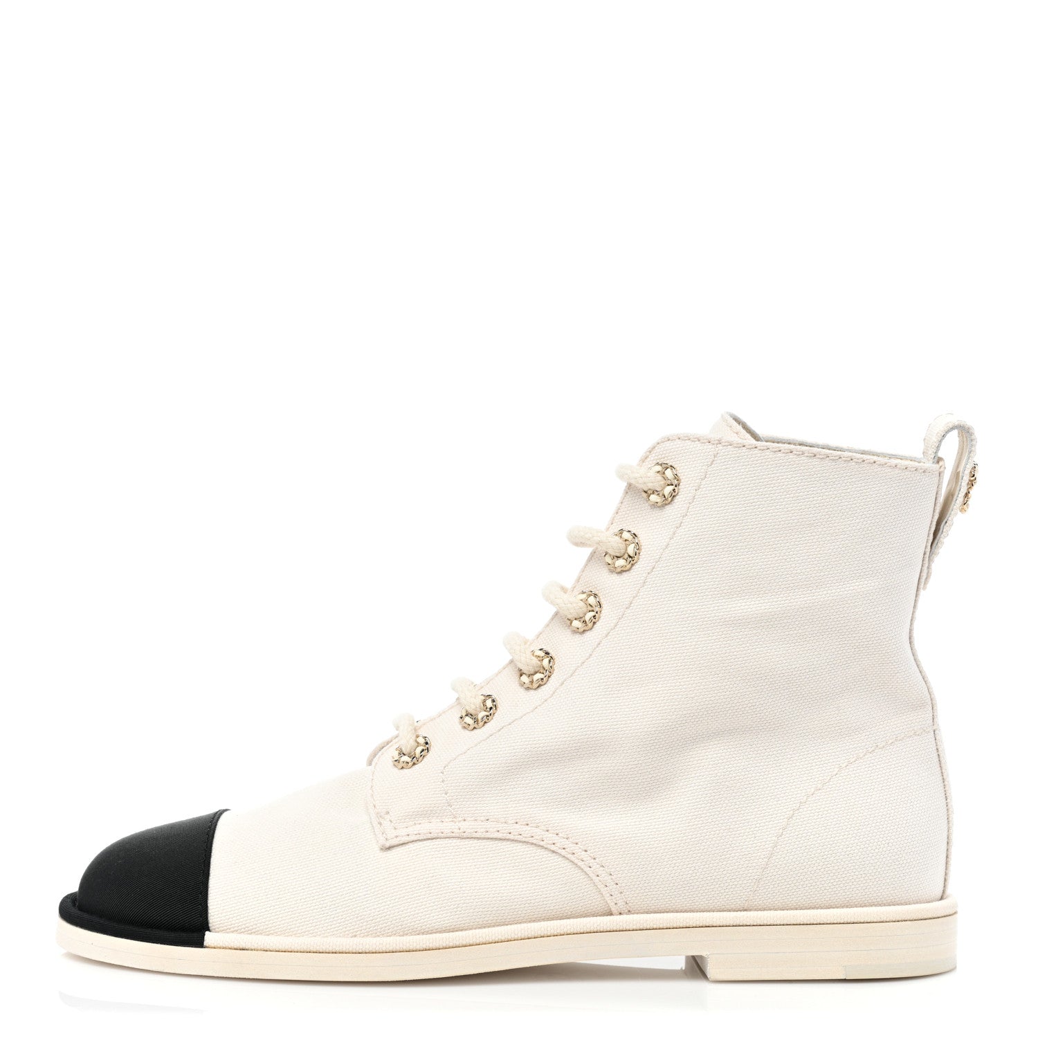 Chanel Cotton Grosgrain Cap Toe CC Lace Up Boots 39 White Black 1 of 10