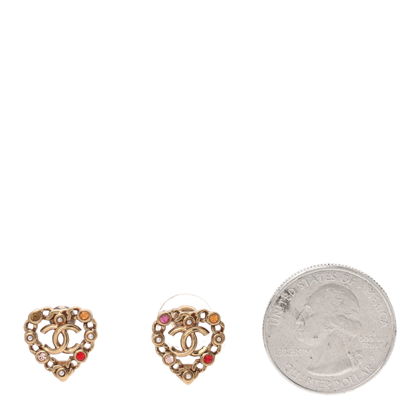 Pearl Crystal CC Heart Earrings Gold Multicolor