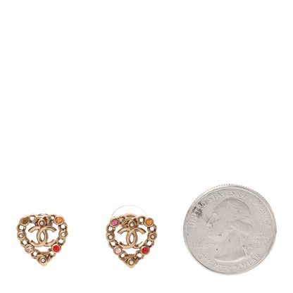 Chanel Pearl Crystal CC Heart Earrings Gold Multicolor 2 of 6