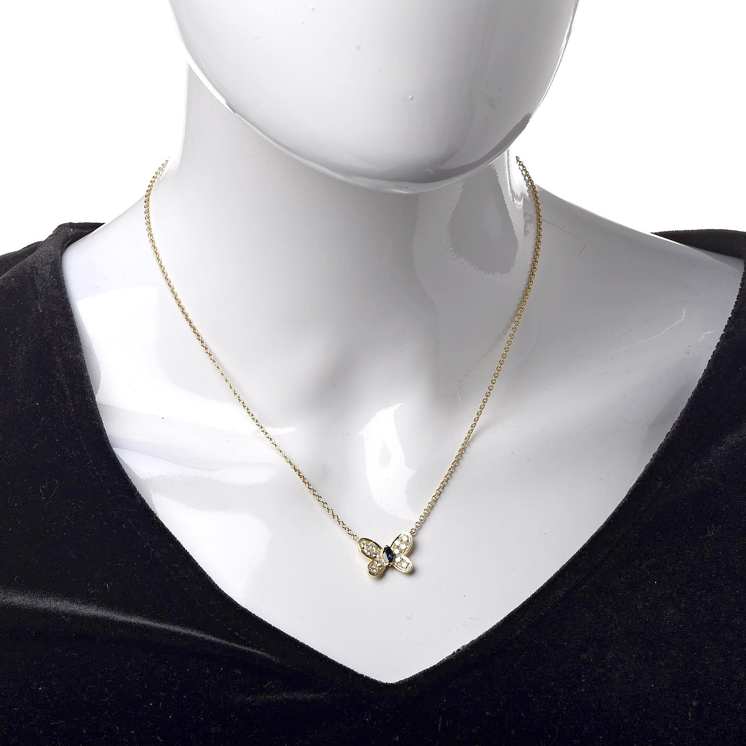 Van Cleef & Arpels 18K Yellow Gold Diamond Blue Sapphire Butterfly Pendant Necklace 2 of 7