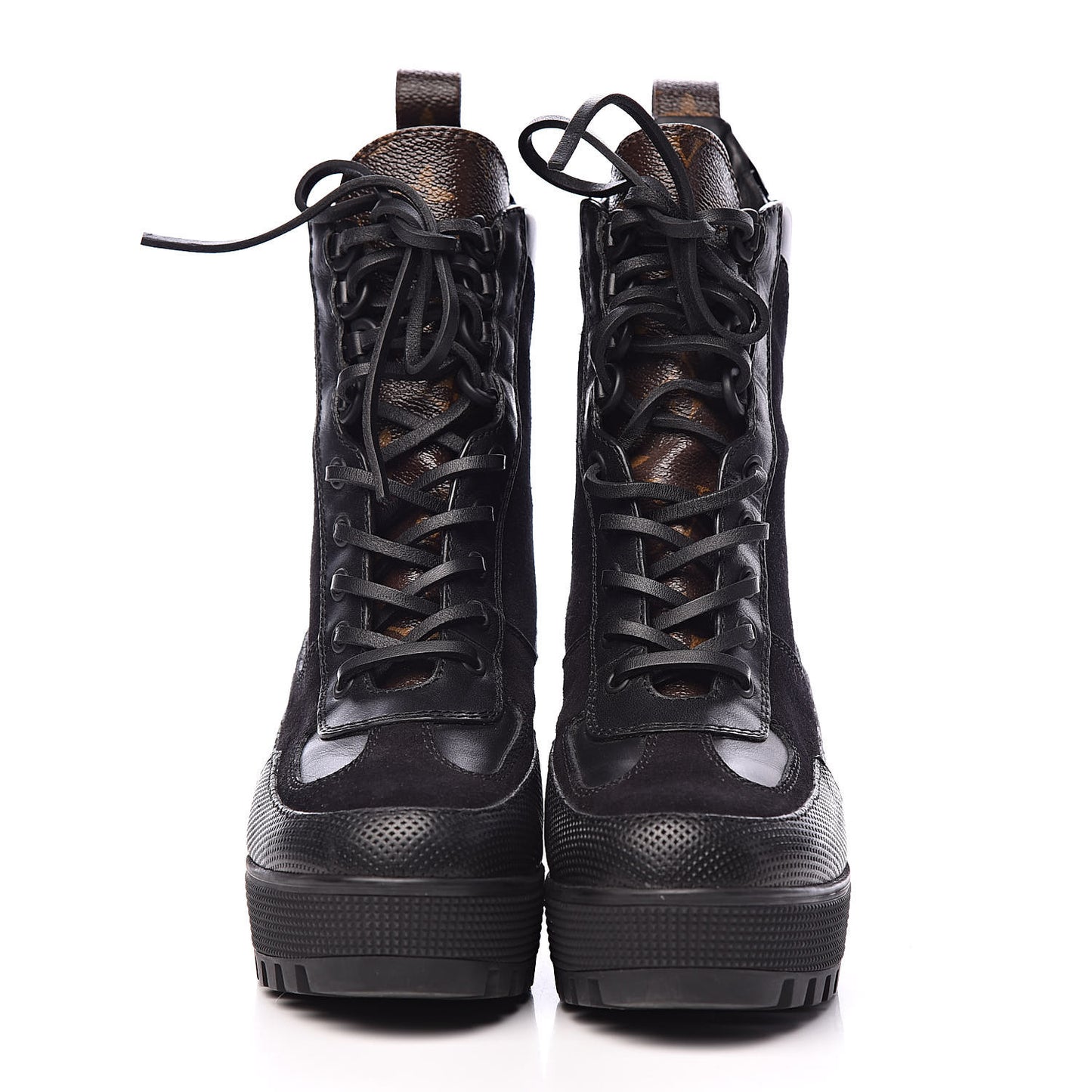 Suede Calfskin Monogram Laureate Platform Desert Boots 35.5 Black