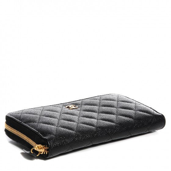 Caviar Quilted Large Gusset Zip Around Wallet Black