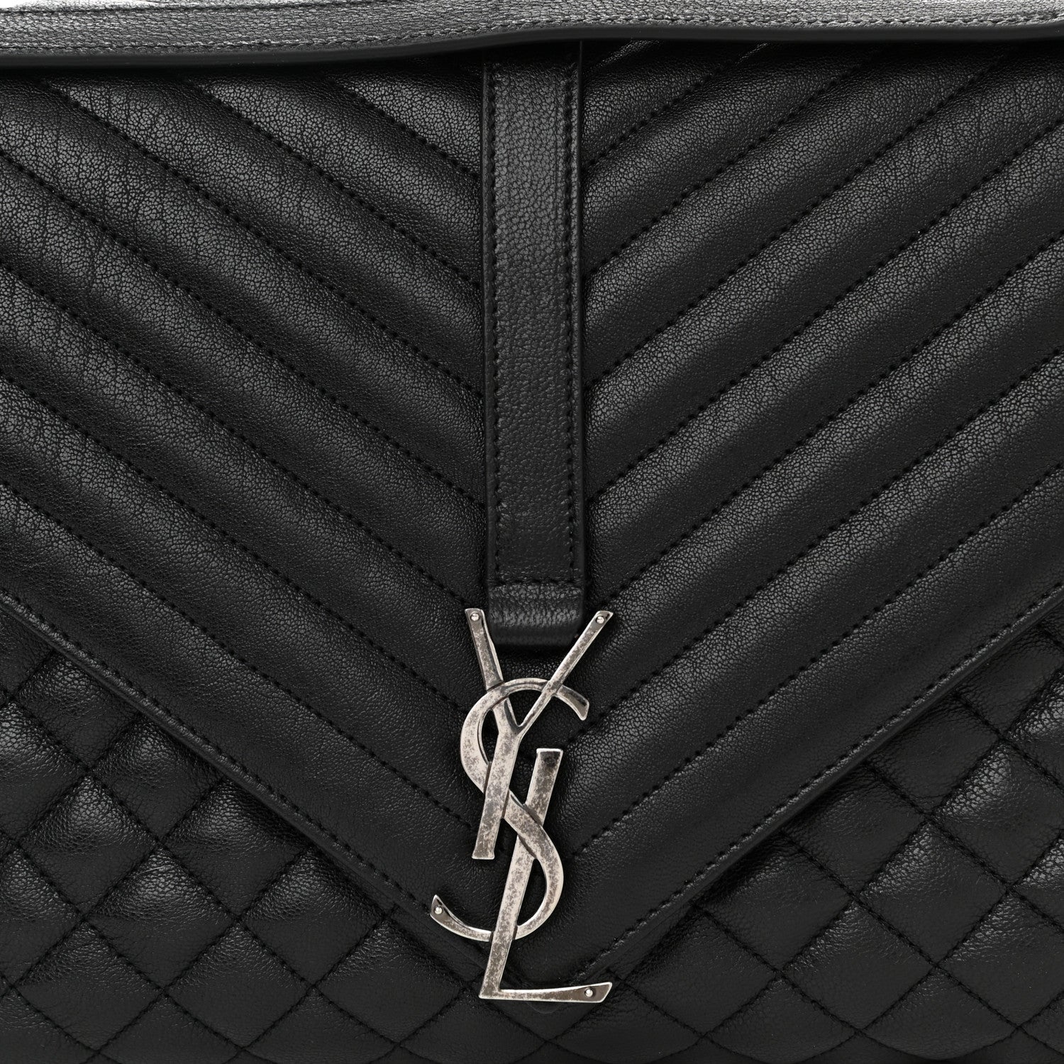 Saint Laurent Calfskin Mixed Matelasse Triquilt Large Monogram Satchel Black 8 of 10
