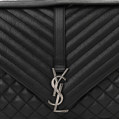 Saint Laurent Calfskin Mixed Matelasse Triquilt Large Monogram Satchel Black 8 of 10