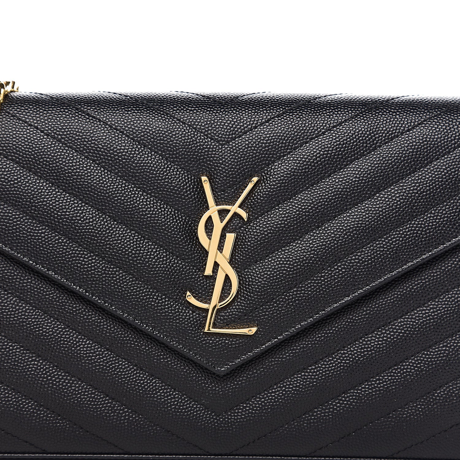 Saint Laurent Grain De Poudre Matelasse Chevron Monogram Chain Wallet Black 9 of 9