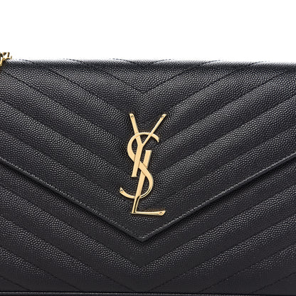 Saint Laurent Grain De Poudre Matelasse Chevron Monogram Chain Wallet Black 9 of 9