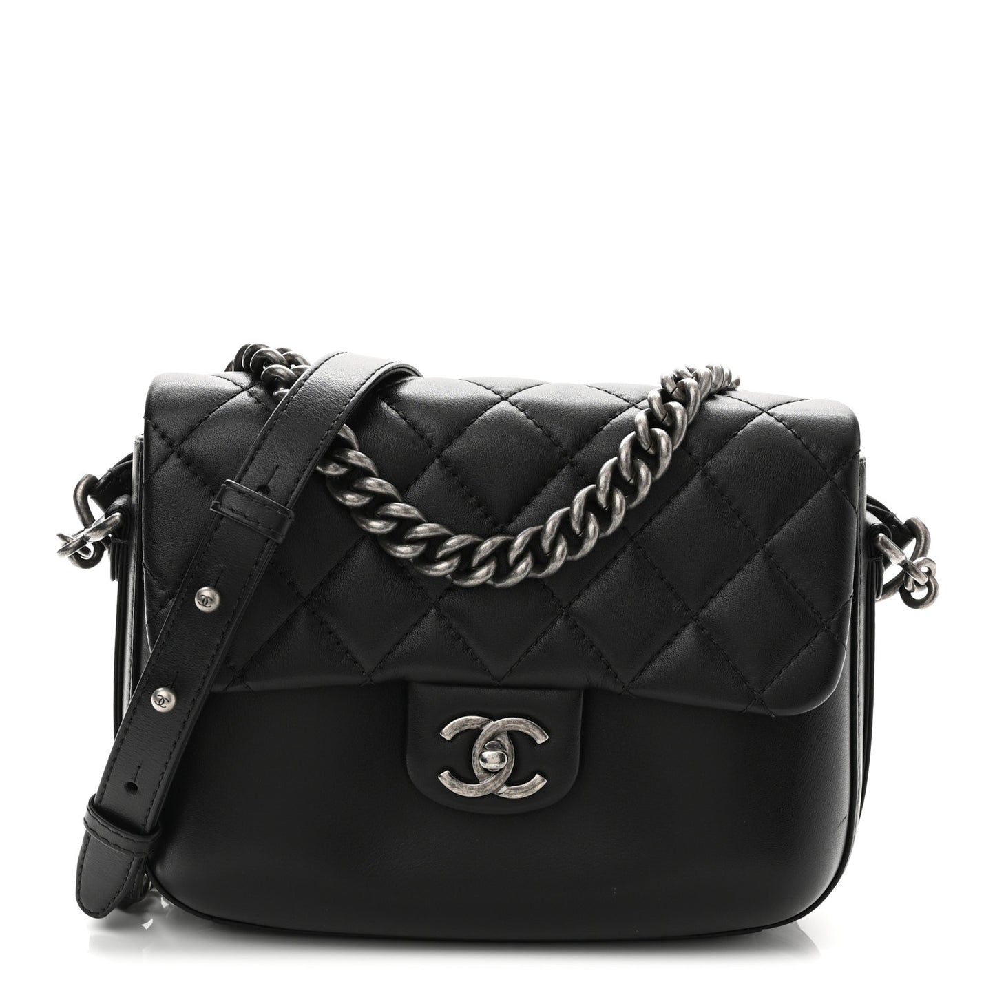 Calfskin Quilted Medium Rock My Shoulder Flap Black