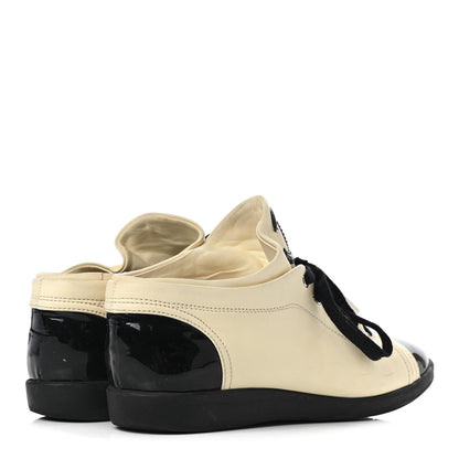 Chanel Lambskin Patent Cap Toe CC Sneakers 39 White Black 4 of 15