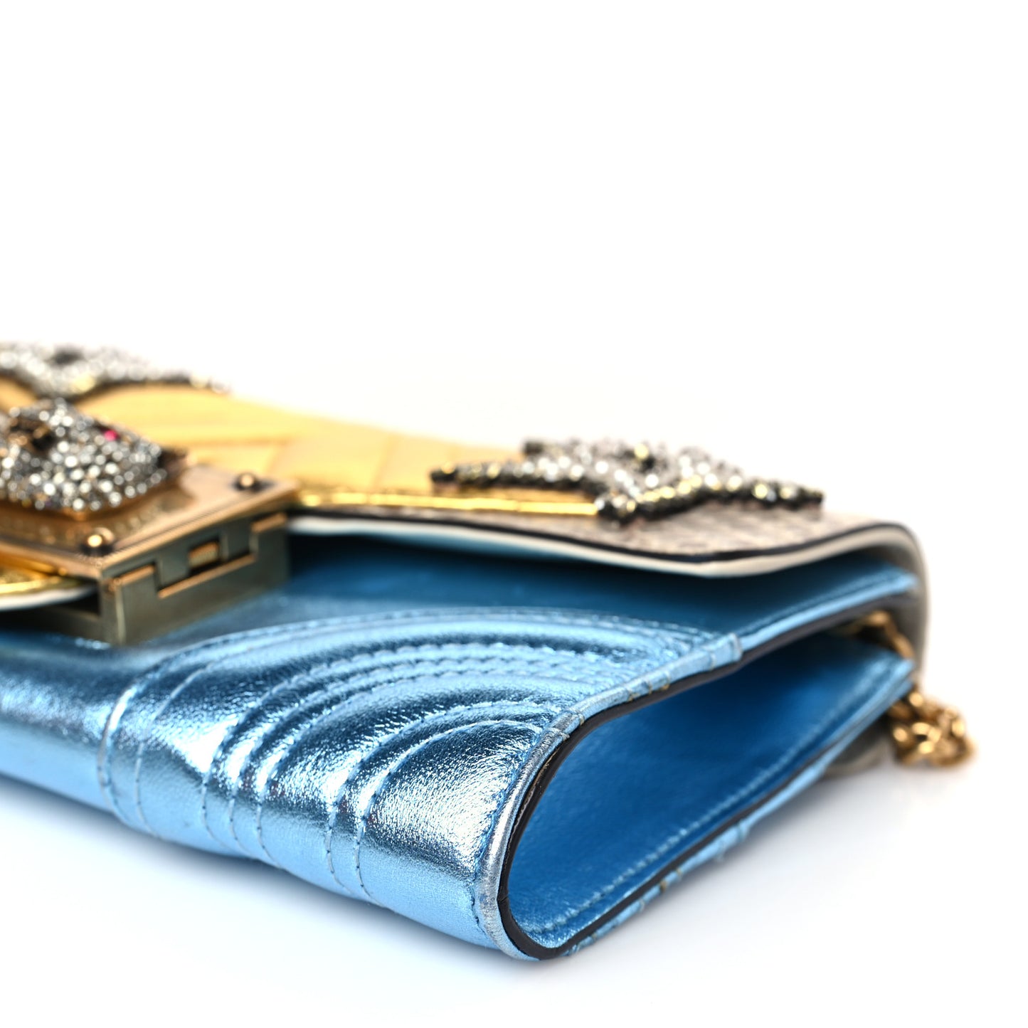 Snakeskin Metallic Nappa Animalier Broadway Chain Bag Blue Yellow