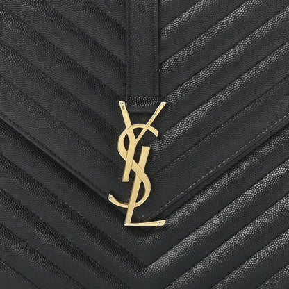 Saint Laurent Grain De Poudre Matelasse Chevron Large Monogram Satchel Black 8 of 11