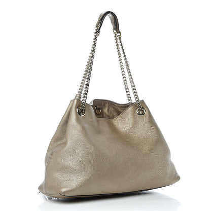 Gucci Metallic Pebbled Calfskin Medium Soho Chain Shoulder Bag Golden Beige 3 of 12