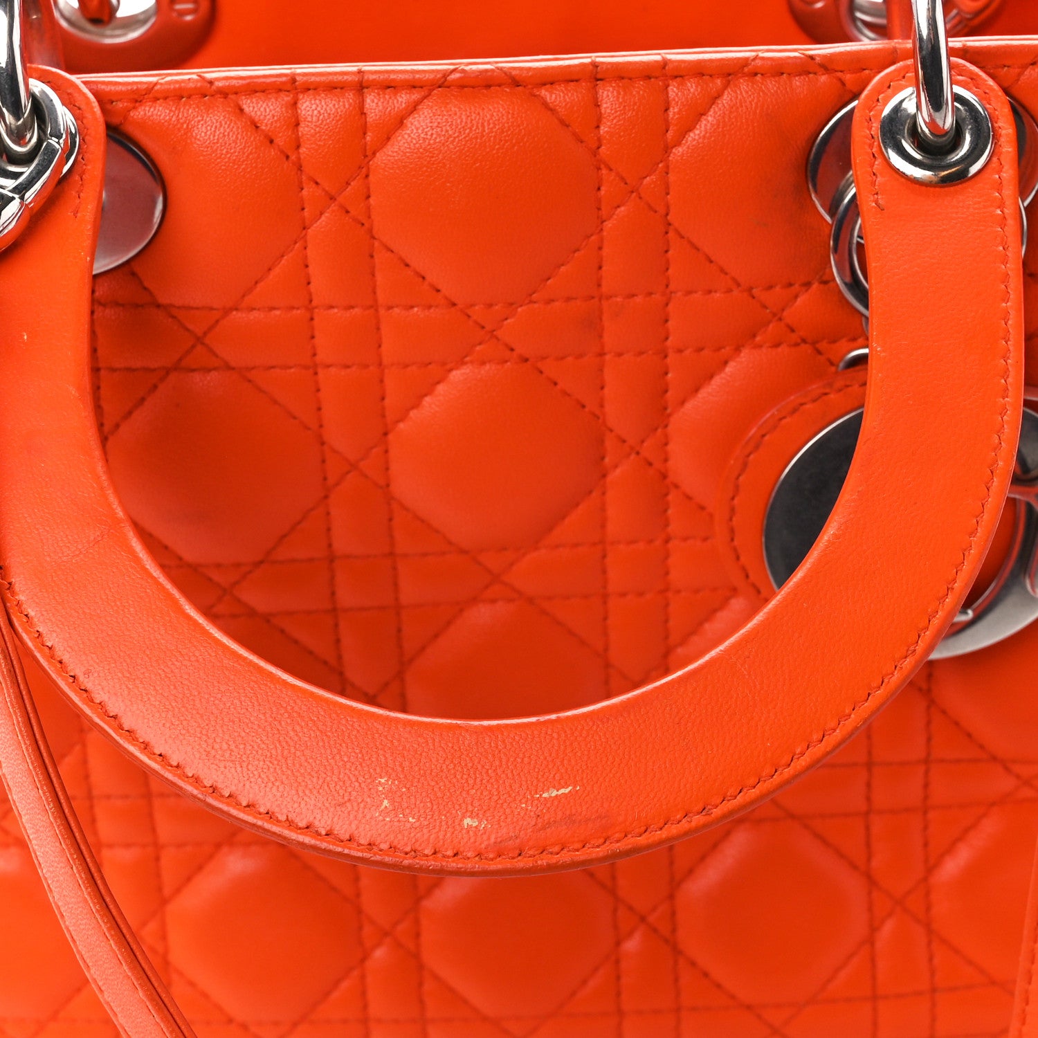 Christian Dior Lambskin Cannage Medium Lady Dior Orange 13 of 15