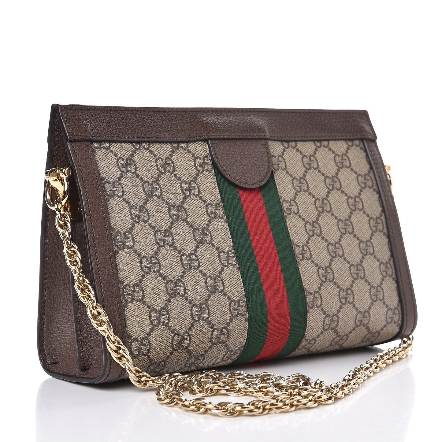 GG Supreme Monogram Web Small Ophidia Chain Shoulder Bag Brown