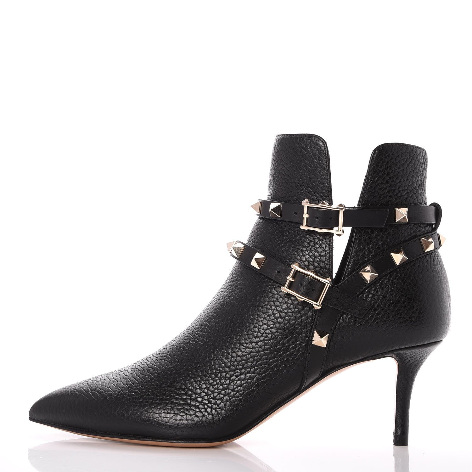 Valentino Garavani Grained Calfskin Rockstud Double Buckle 65mm Ankle Boots 35.5 Black 1 of 11