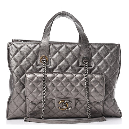 Chanel Metallic Grained Calfskin Quilted Large Casual Pocket Tote Silver 1 of 18