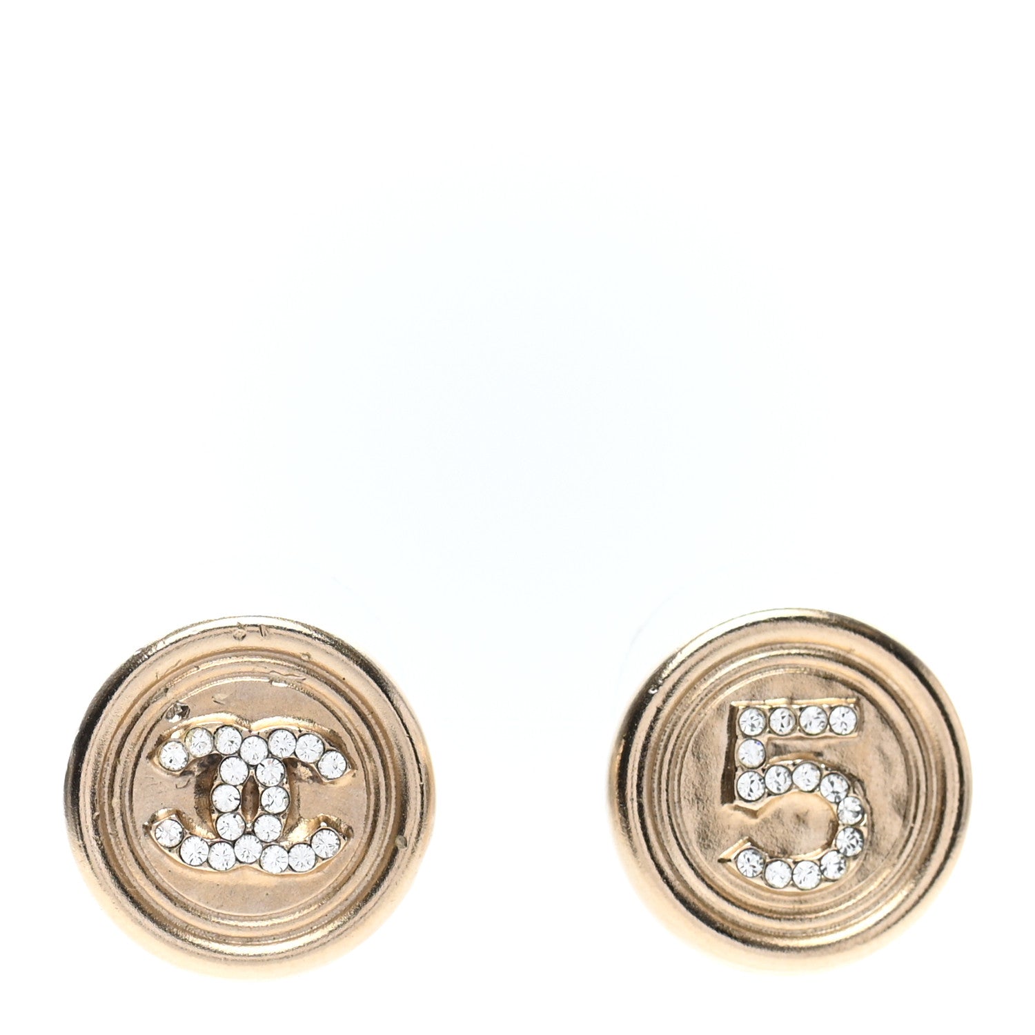 Chanel Crystal CC Round Earrings Light Gold 1 of 4