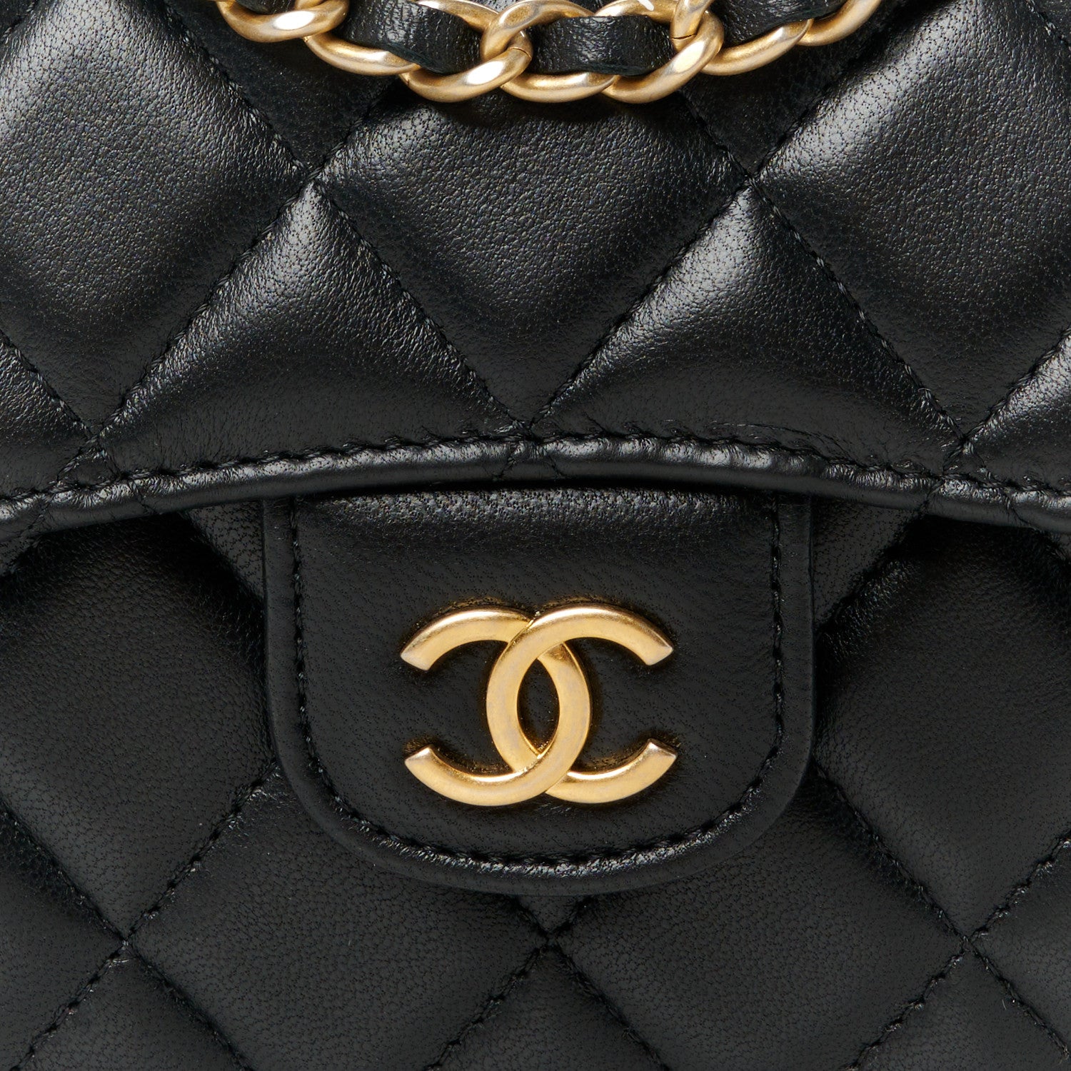 Chanel Lambskin Quilted Metal Top Handle Flap Clutch With Chain Black 8 of 12